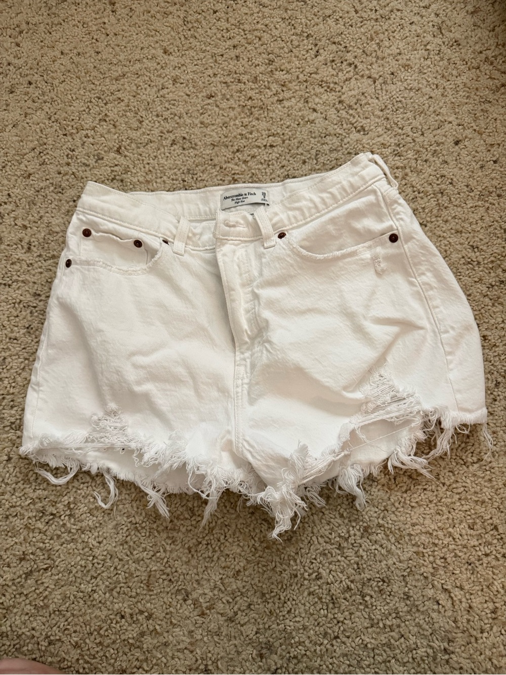 Abercrombie & Fitch White Distressed Frayed Denim Shorts
